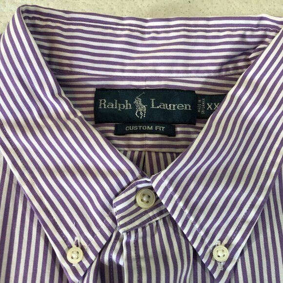 Polo Ralph Lauren Men's 2XL Button Shirt Long Sleeve Striped Purple Custom Fit - Picture 5 of 9